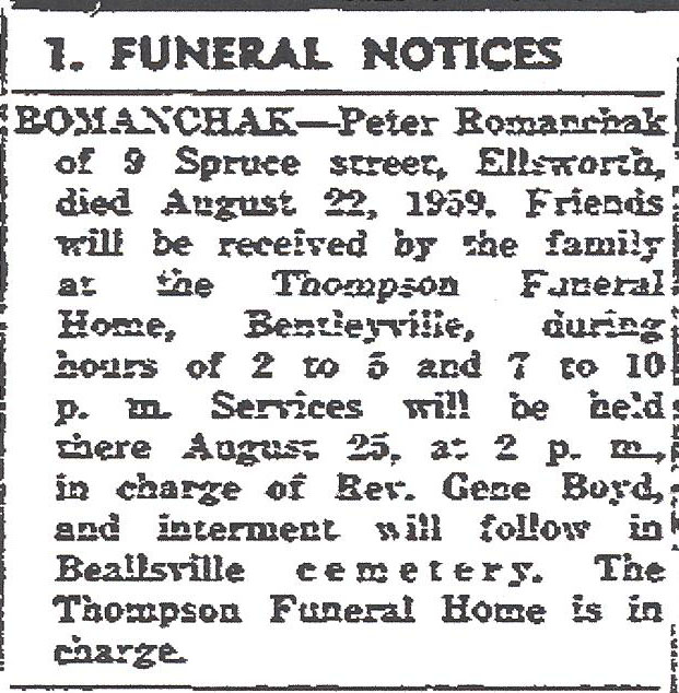 Peter Romanchak funeral notice